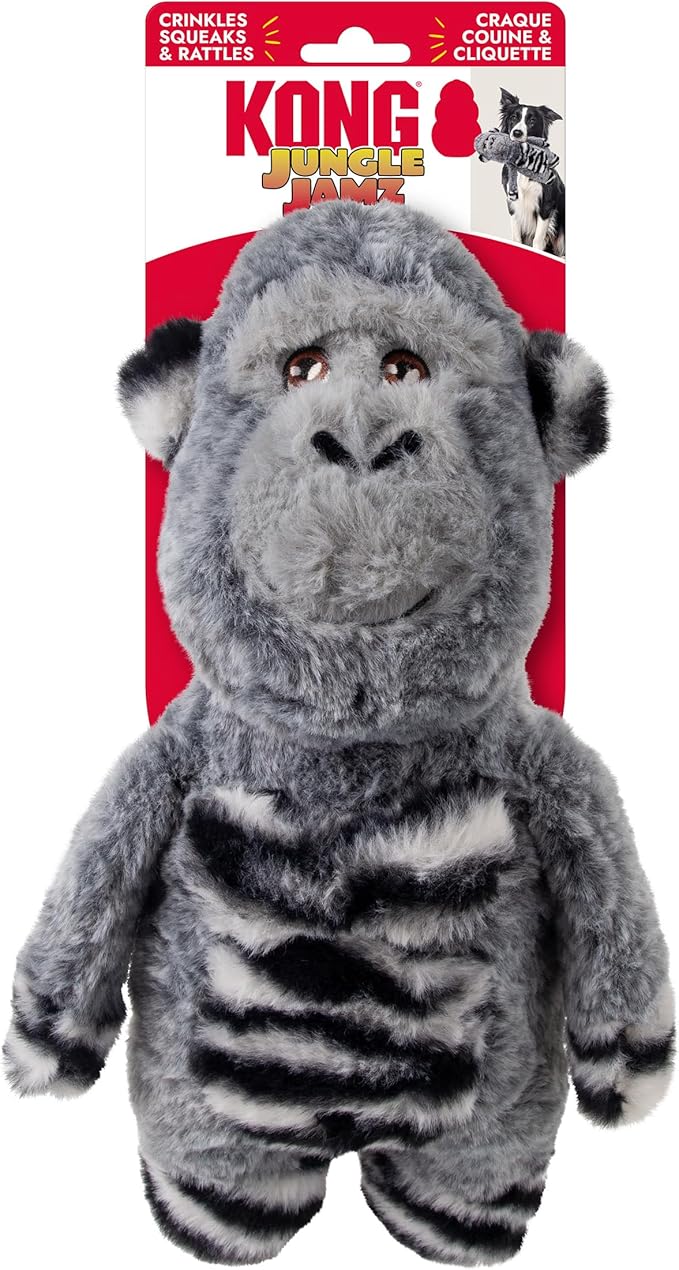 KONG Jungle Jamz Plush Dog Toys – Squeaky, Crinkly, and Rattling Durable Toys for Dogs – Safari Animal Collection (Gorilla/Elephant/Rhino Combo)