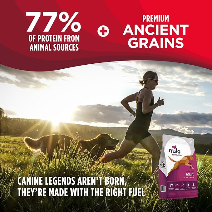 Nulo Frontrunner Dry Dog Food - Adult High-Protein Pork, Barley & Beef Recipe, Natural Kibble with Ancient Grains, Probiotics, Taurine, Omega 3 for Small, Medium and Large Breeds, 5lb Bag