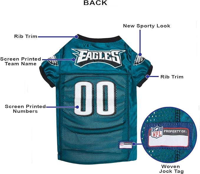 Pets First NFL Philadelphia Eagles Dog Jersey, Size X-Large, Football Shirt Costume for Pet, Dog Sports T-Shirt, NFL Team Clothing for Cats, Licensed Pet Apparel Available in 7 Sizes and 32 Teams