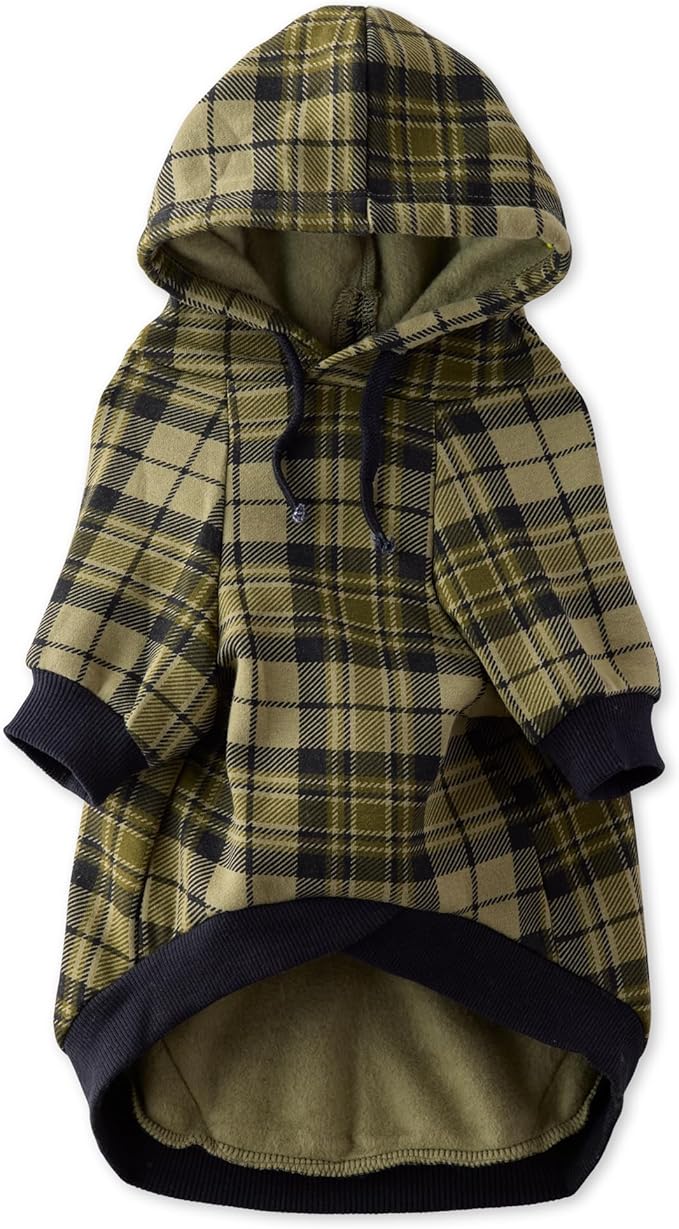Pet Passion Rocky II - The Extra Comfy Hoodie, Organic Cotton and Recycled Poly Dog Hoodie Pet Coat Sweater for Small, Medium, Large Dogs, Olive Chesterfield Plaid, XX-Large