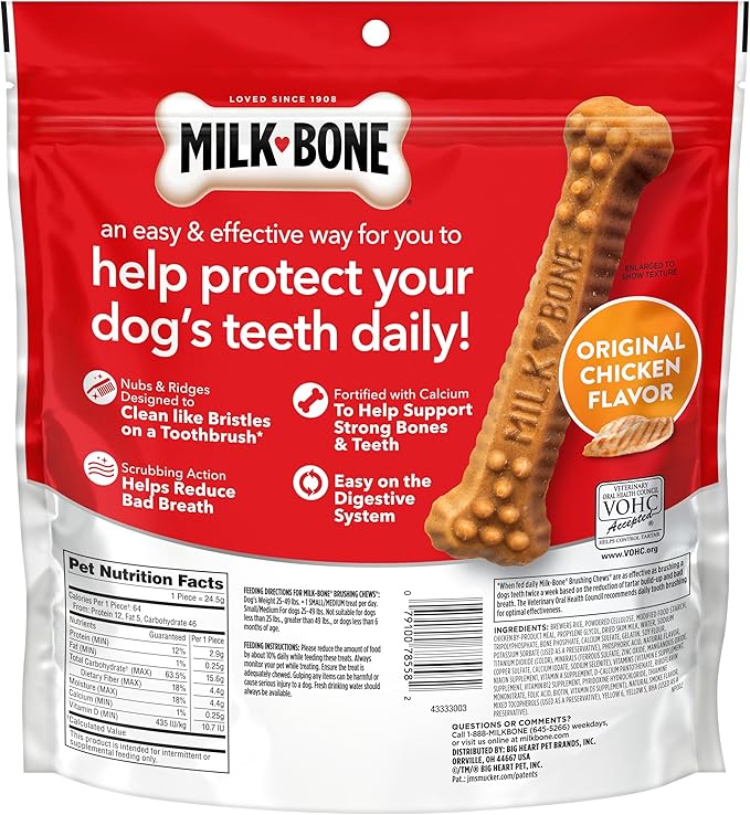 Milk-Bone Brushing Chews Original Chicken Flavor Daily Dental Dog Treats, Small/Medium, 19.6 Oz. Bag (Pack of 5)