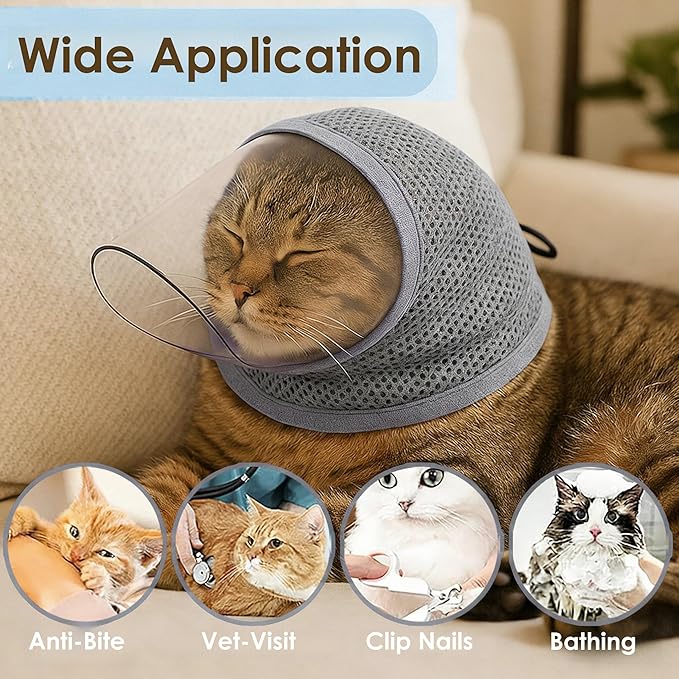 Cat Muzzle for Grooming, Breathable Mesh Cat Head Cover with Soft TPU Beak to Prevent Biting, Stress-Free Nail Trimming & Bathing for Kittens & Cats, M