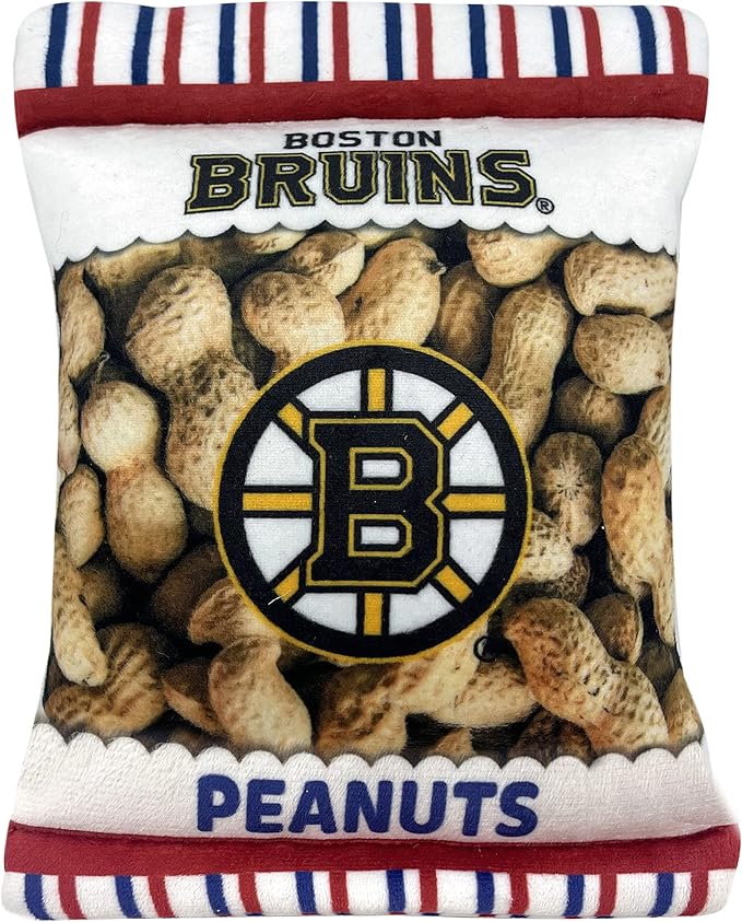 Pets First NHL Boston Bruins Crinkle Fine Plush Dog & Cat Squeak Toy - Cutest Stadium Peanuts Snack Plush Toy for Dogs & Cats with Inner Squeaker and Beautiful Hockey Team Name/Logo