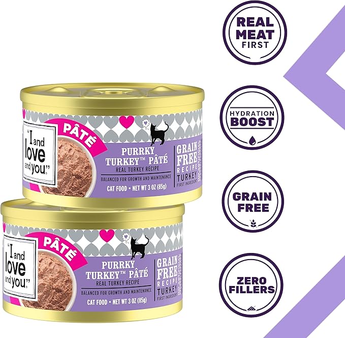 I AND LOVE AND YOU Wet Cat Food - Purrky Turkey Pâté - Turkey Recipe, Grain Free, Filler Free, 3oz Pack of 4 Cans