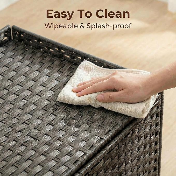 GAOMON Cat Litter Box Enclosure Furniture, Handwoven Rattan Cat Houses, Hidden Cat Washroom Furniture with Door/Mat, Large Space Cat Houses with S-Shaped Hooks, Living Room, Bedroom, Gray