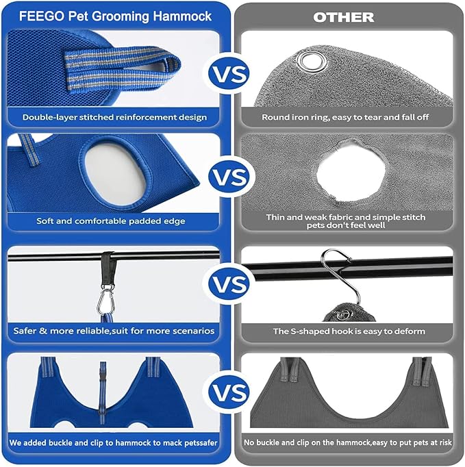 FEEGO Pet Grooming Hammock & Sling for Small Dogs & Cats - Trimming Nails & Ear/Eye Care, Harness for Grooming, Sling for Cats & Dogs