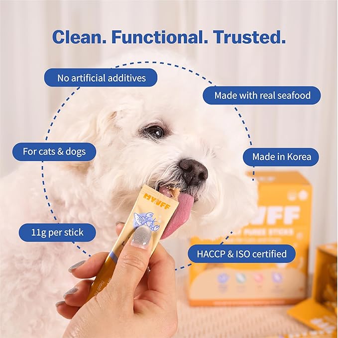 My Daily Puree Sticks for Cats & Dogs, 48 Healthy Lickable Treats – Vet-Formulated Cat Tube Treats & Dog Snacks with Taurine, Glucosamine, Omega-3 & Postbiotics, Made in Korea