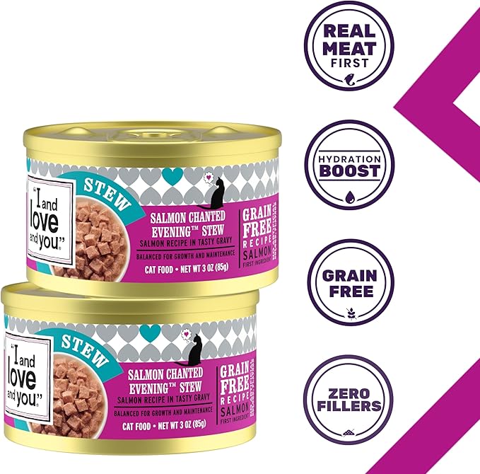 I and love and you Wet Cat Food - Salmon Chanted Evening Stew - Salmon Recipe, Grain Free, Filler Free, 3oz Pack of 24 Cans