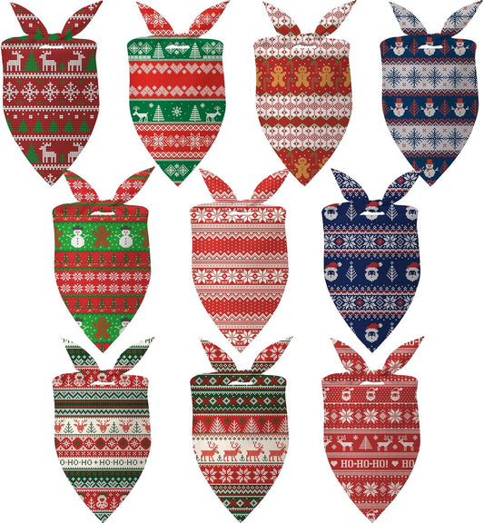 100 Pcs Christmas Dog Bandanas Bulk Xmas Sweater Designs Bandanas Soft Triangle Bibs Adjustable Scarf for Small Medium Large Pets