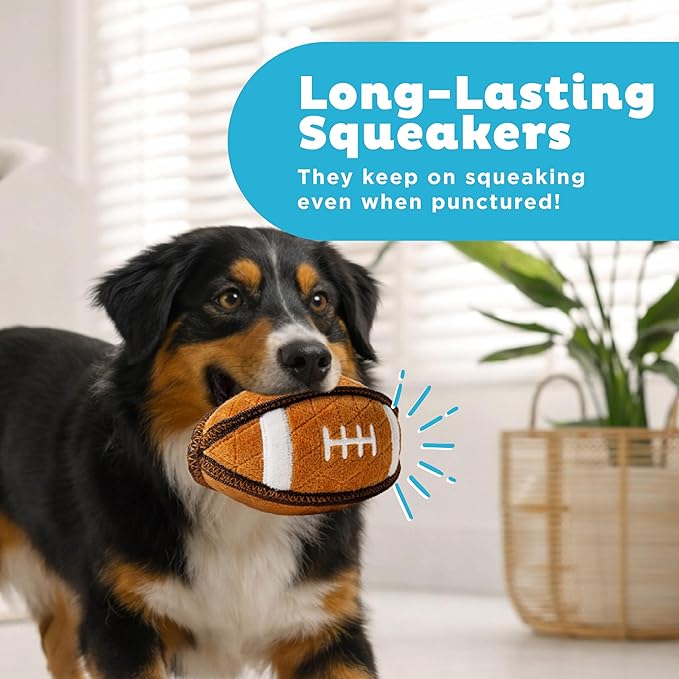 Outward Hound Xtreme Seamz Dog Toy, Reinforced Seams & Multiple Stitching, Durable Plush with Squeakers, Football, 7.1”