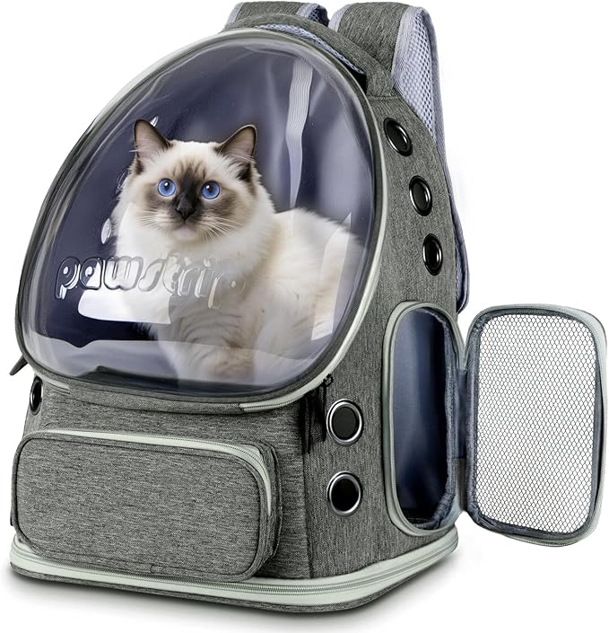 Cat Backpack Carrier with Large Space Bubble Window, Airline Approved Breathable Pet Carrier for Small Dogs Cats up to 15lbs, Foldable for Travel Hiking & Outdoor Use