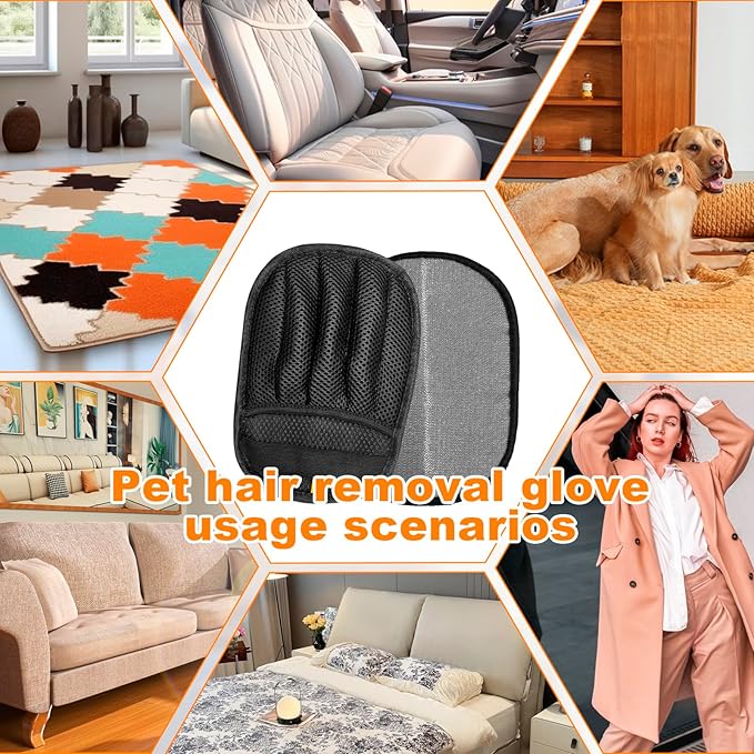2 pairs of pet grooming gloves, suitable for cats and dogs. Five-finger static pet grooming gloves. Reusable pet grooming tools for sofas, clothes, pet beds and carpets. (Five finger style)
