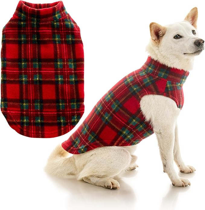 Gooby - Stretch Fleece Vest, Pullover Fleece Vest Jacket Sweater for Dogs, Plaid Red, Large