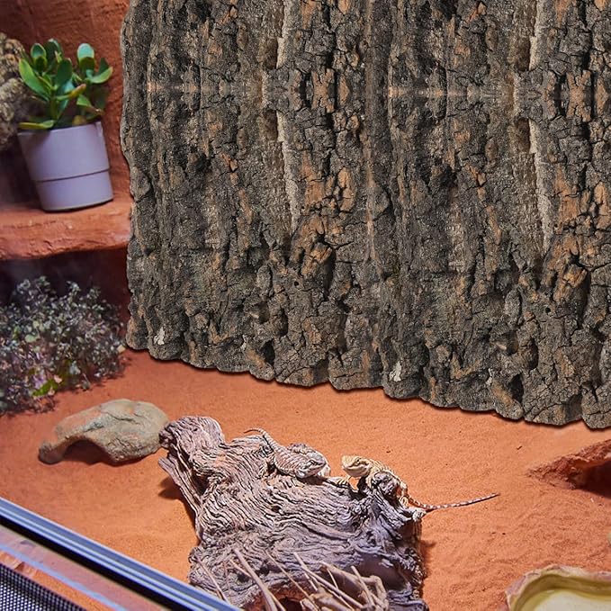 Yardwe Tree Bark Fish Tank Decoration 4 Pcs Aquarium Background for Reptiles and Aquatic Pets Natural Cork Bark Easy to Install 5.9X5.9X0.78 Inch