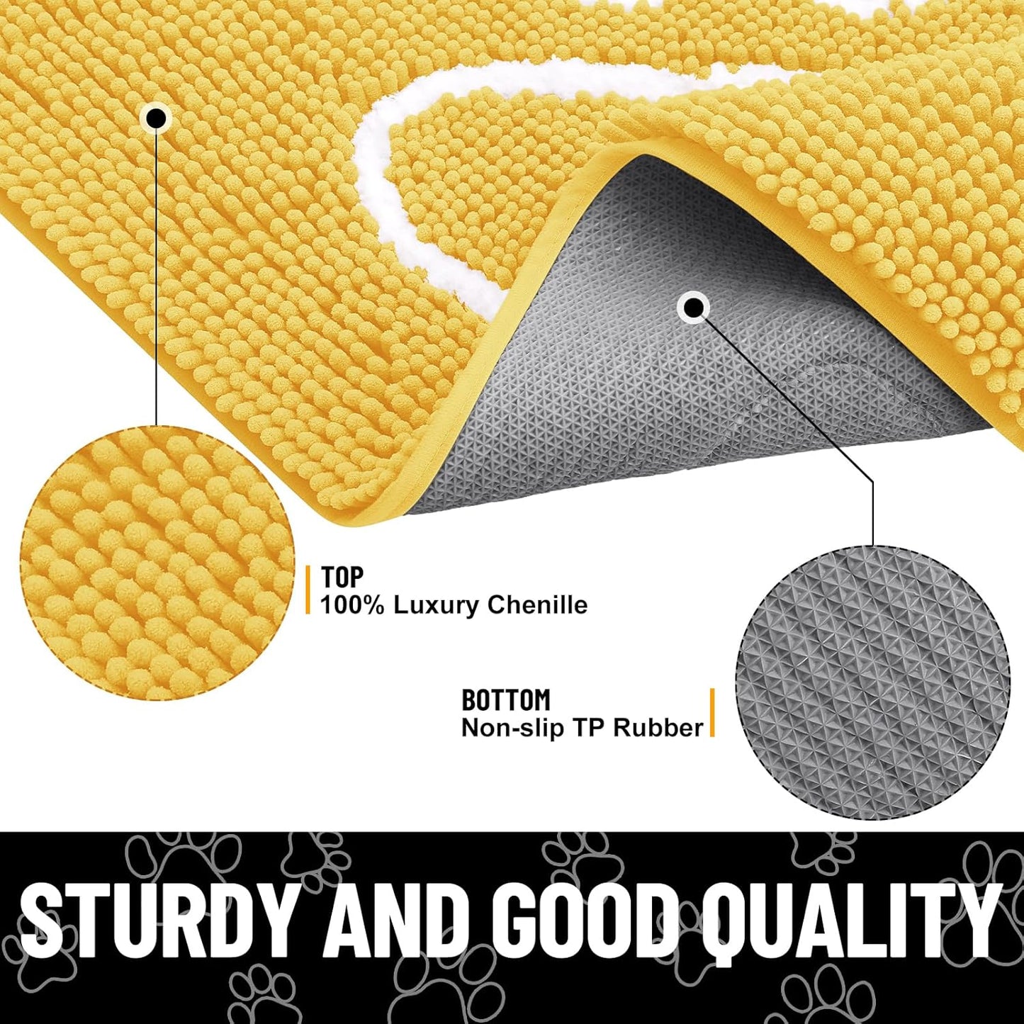 Smiry Dog Door Mat for Muddy Paws, Absorbent Dirt Trapper Non Slip Quick Dry Washable Chenille Mat for Mud Dogs, Entry Rug for Indoor and Outdoor (30x20 Inches, Yellow)