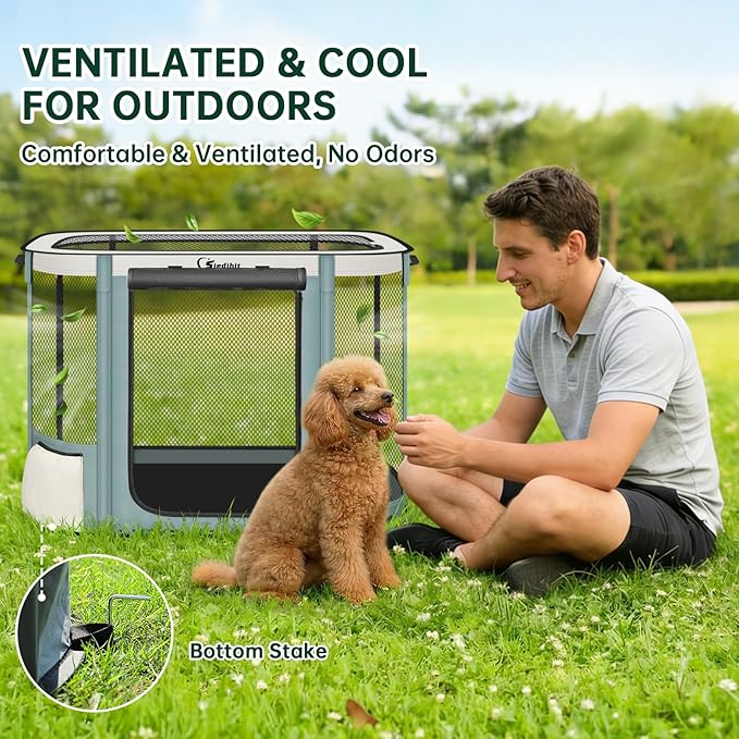 Siedihit Dog Cat Playpen Crate with Washable Pee Pad, Reinforced Durable Dog Cage, Portable Foldable Pet Kennel with Breathable Visibility (Grey, Large)