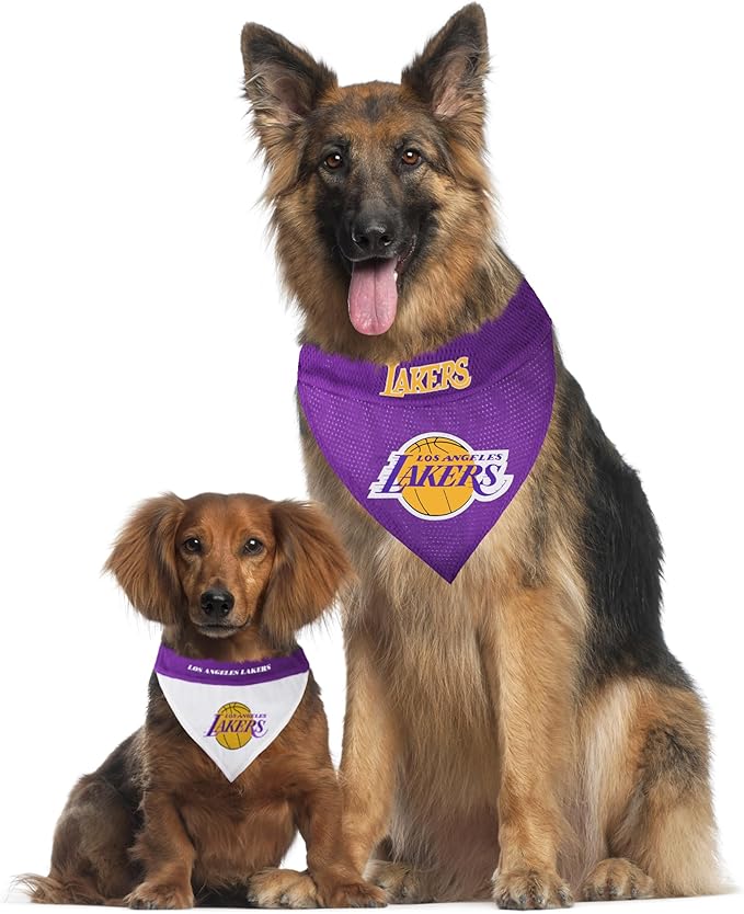 Pets First NBA Dog Bandana - Los Angeles Lakers Reversible Pet Bandana. 2 Sided Home & Away Sports Bandana with a PREMIUM Embroidery TEAM Logo, Small/Medium