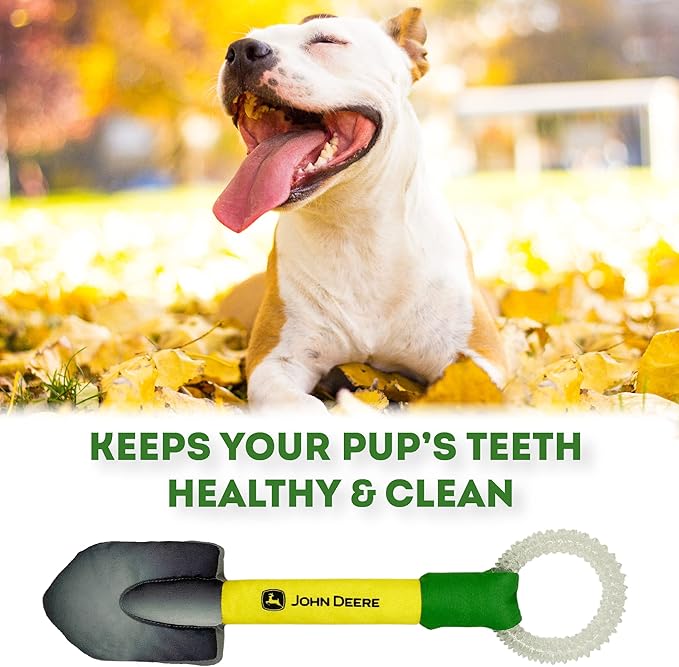 JOHN DEERE DOG SHOVEL TOY. STURDY PET TOY WITH inner Squeaker. DIGGING TOY FOR FARMERS, Construction & MORE