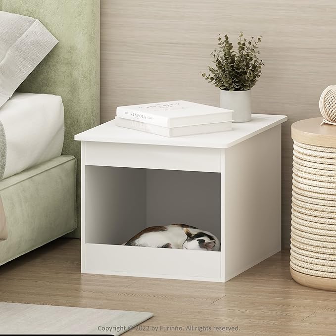 Furinno Peli Top Opening Litter Box Enclosure, Solid White