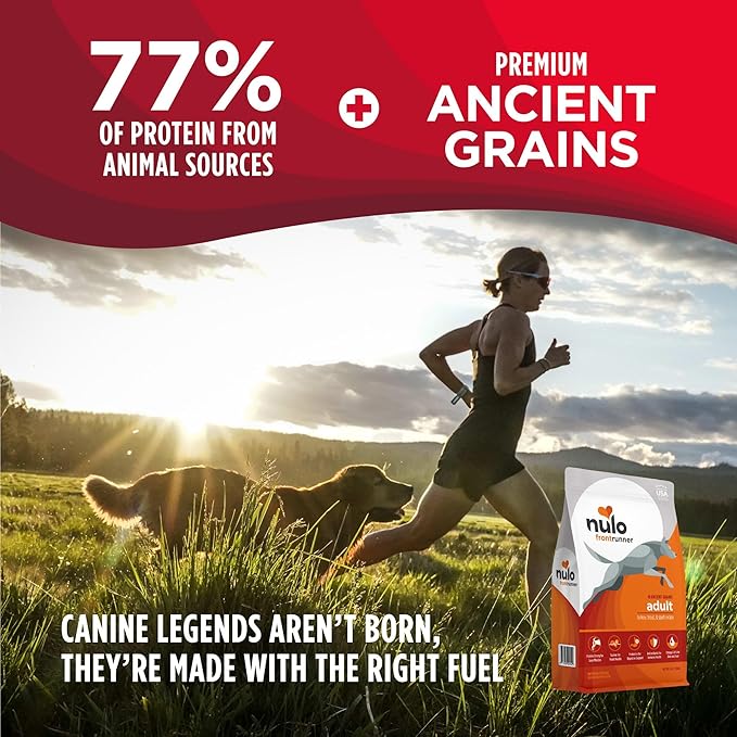Nulo Frontrunner Dry Dog Food - Adult High-Protein Turkey, Trout & Spelt Recipe, Natural Kibble with Ancient Grains, Probiotics, Taurine, Omega 3 for Small, Medium and Large Breeds, 5lb Bag