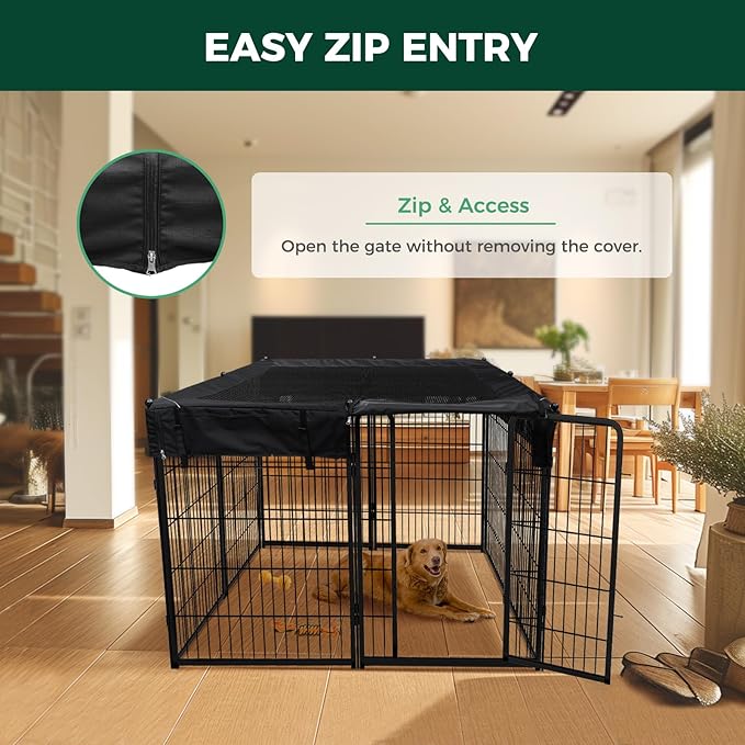 FXW Homeplus Indoor Dog Playpen with Square Mesh Top Cover for Escape Prevention, 40 Inch 8 Panels Heavy Duty Dog Pen for Medium and Large Dogs, Black│Patented