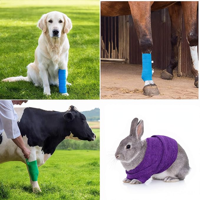 Self-Adhesive Vet Wrap for Pets - 6 Rolls 4 Inch Cohesive Bandage for Dogs Cats Horses Rabbits, Pet First Aid Wound Care Stop Bleeding Prevent Licking