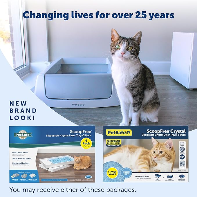 PetSafe ScoopFree Disposable Crystal Cat Litter Tray - Easy Cleaning Box - Refill Tray for Automatic Litter Box - Fresh Scent - 4.3 lb Bags - 6 Pack