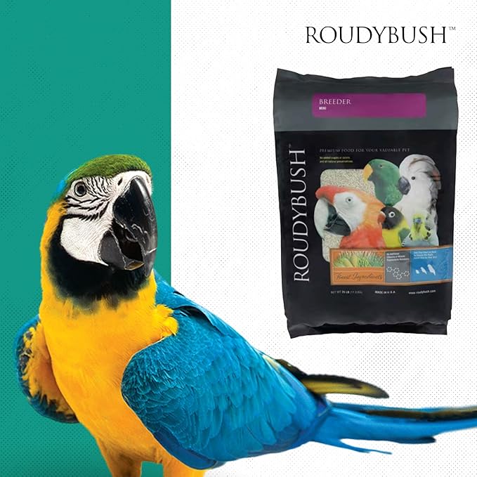 RoudyBush Breeder Food for Breeding & Weaning Birds - Scientifically Formulated Bird Feed - Bird Food Pellets w/Corn, Wheat, Soy & More - Nutritious & Healthy Feed for Birds (Mini, 25lb)