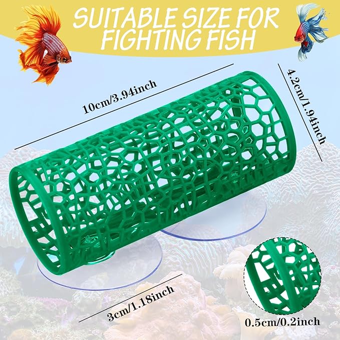 Honeydak 2 Pcs Betta Fish Tank Accessories Betta Tunnel Fish Toys Safe Hollow Hammock Cave Aquarium Decor with Suction Cups for Small Shrimp Reptile Guppies(Green,Hideout Tube)