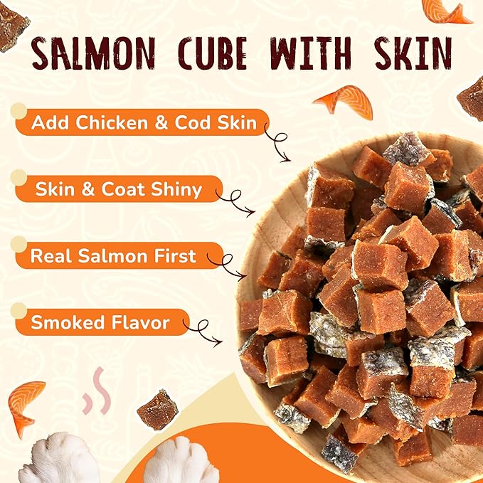 PAWUP Salmon Dog Treats, Healthy Salmon Bites, Dog Jerky Training Treats with Taurine, Rich in Omega-3, 12oz (Smoked Flavor)