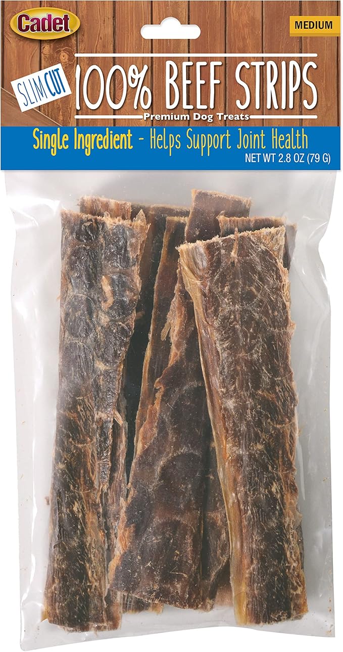 Cadet 100% Beef Strips Dog Treats, Single Ingredient Beef Esophagus Dog Jerky, Healthy High Protein Rawhide Alternative for Small & Large Dogs, 2.8 Ounce