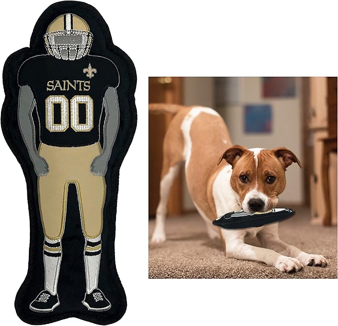 The 1st Ever Tough but Smooth Dog Toy NFL New Orleans Saints Football Athletes Player Tough Pet Toy. A Premium Quality Doggie Toy with Built-in Squeaker. Sports Fans Favorite Chew Toy