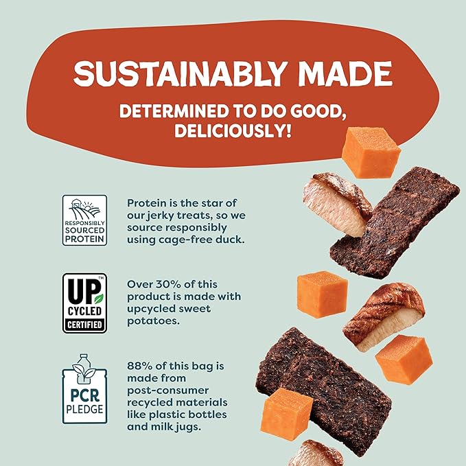Shameless Pets Jerky Bites Treats, Duck-Tato - Healthy Dog Chews for Digestion Support with Fiber - Dog Treats with Real Cage-Free Duck - Free from Grain, Corn & Soy - 1-Pack