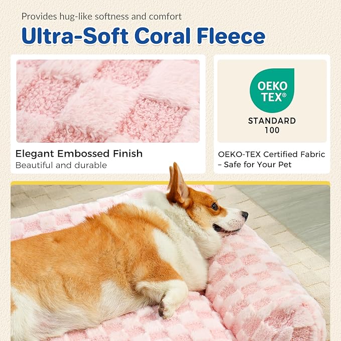ABCPET Large Dog Bed Sofa, Fluffy Pet Bed for Medium and Large Dogs, Supportive Dog Couch Sofa for Dogs, Pet Sofas with Washable Cover & Non-Slip, 38 inch, Pink