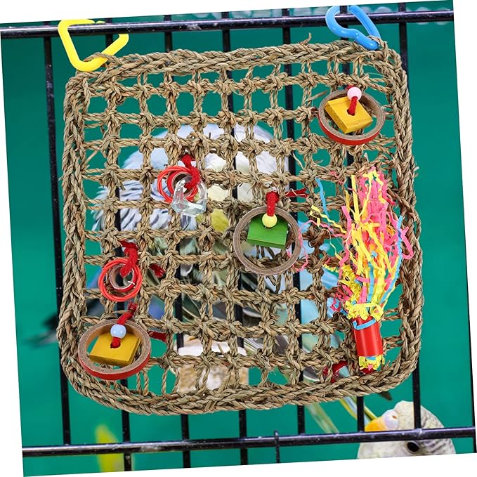POPETPOP 1Pc Natural Parrot Hammock Climbing Net for Birds Durable Bird Swing for Cockatiels Parakeets and Parrots for Bird Lovers
