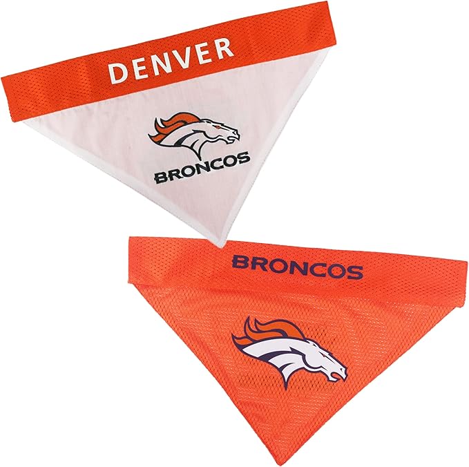 NFL DOG BANDANA - DENVER BRONCOS REVERSIBLE PET BANDANA. 2 Sided Sports Bandana with a PREMIUM Embroidery TEAM LOGO, Small/Medium. - 2 Sizes & 32 NFL Teams available