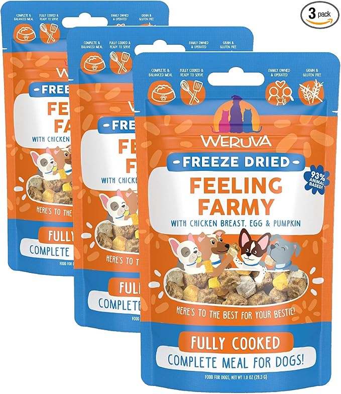 Weruva Dog Freeze Dried, Feeling Farmy with Chicken Breast, Egg & Pumpkin, 1oz Bag (Pack of 3)
