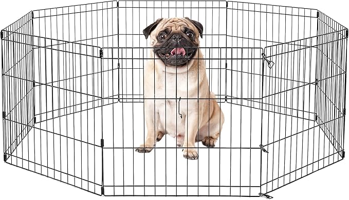 PAWZ Road Dog Playpen Foldable Metal Dog Fence Outdoor/Indoor Use Portable Design for RV and Camping- 8 Panels (24" Wide Each), 36 inch Height for Small Dogs Puppy Large Dogs