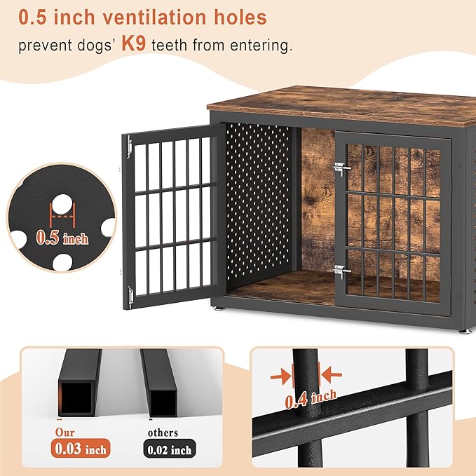 rehomerance 38" Heavy Duty Dog Crate Furniture for Large and Medium Dogs,Wooden Metal Kennel for High Anxiety Dogs, Chew Proof Pet Cage Indoor, Decorative Dog Kennel End Table
