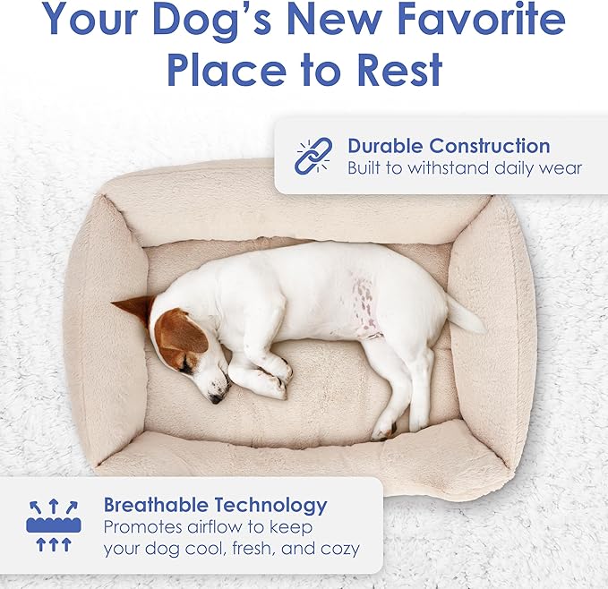 American Kennel Club Cuddler Pet Bed with Low-Profile Entrance – 25" Plush Dog Bed for Small Breeds, Ultra-Soft Washable Bed with Non-Slip Bottom, Durable High-Loft Filling, Beige