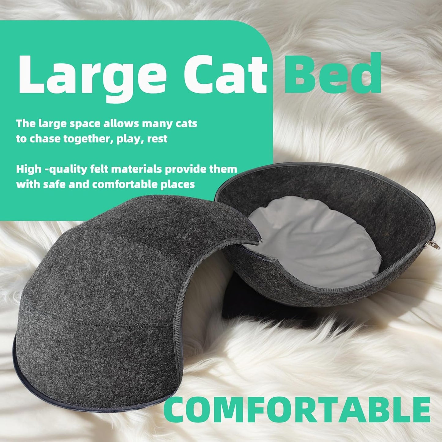 Donut Cat Tunnel Bed Peekaboo Cat Cave for Large Cats Up to 30 Lbs, Kitty Interactive Playing Tent House for Multiple Cats,Detachable,Scratch Resistant (2 in 1 Black, Medium - 20 Inch Diameter)