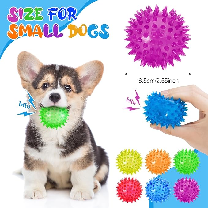 DragonflyDreams 6-Pc Spiky LED Dog Chew Toys with Spiky Balls, Glow in Dark, Interactive Toss-ball for Fetch & Tug
