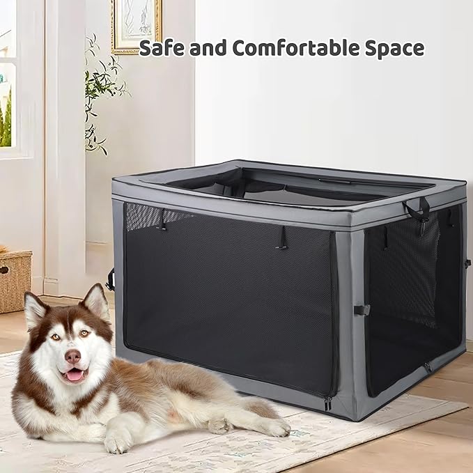 Portable Dog Crate Soft Dog Crate 22",30",36",42" Foldable Basic Dog Crates Easy Set-up, Light, Sturdy, Comfy，Collapsible Crate for Home and Travel (42Inch)