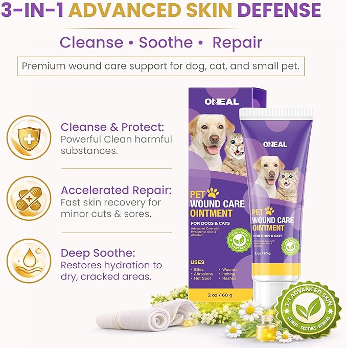 Dog Wound Care Ointment - 3 In 1 Fast Healing Pet skin Gel For Cuts, Itch, Hot Spots & Scrapes- Healing,Soothing,Repair, Infection cream for Dog,Cat & Small animal - with Centella Asiatica & Aloe