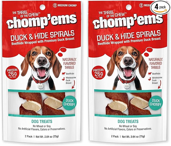 Chomp’ems Premium Beefhide Chews for Dogs, 2 Chews, (Pack of 4)