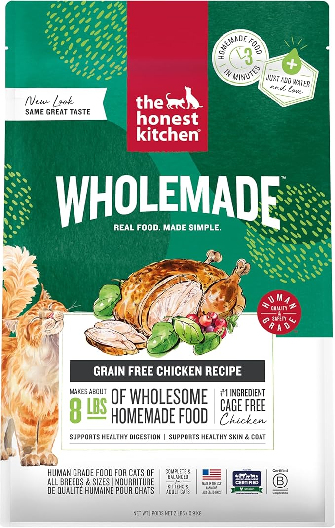 The Honest Kitchen Human Grade Dehydrated Cat Food, Grain Free Chicken Cat Food, 2 lb Box