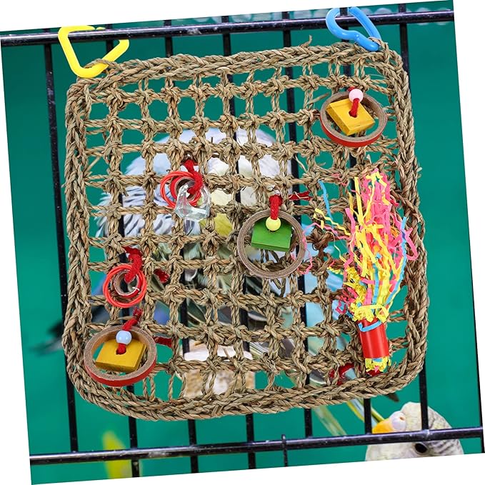 Mikikit 1Pc Handmade Parrot Hammock Natural Woven Climbing Net for Cockatiels Parakeets Birds Safe Edges Bird Accessories for Play Rest