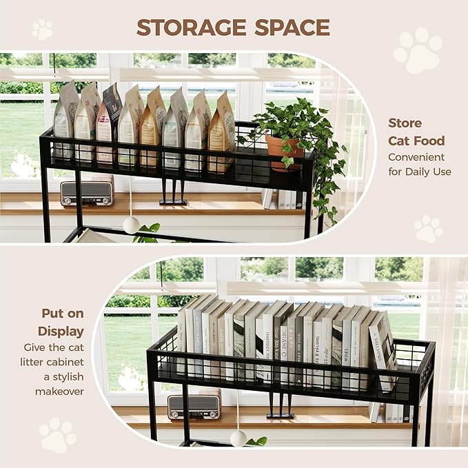 Garvee Cat Litter Box Enclosures with Storage Rack, Enclosed Litter Box Furniture, Hammock, Sisal Balls and Cat Scratching Mat