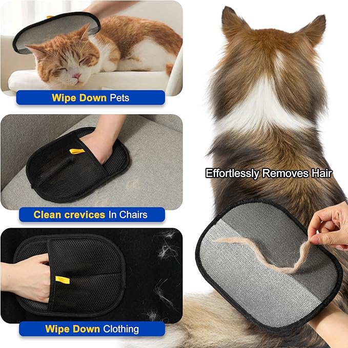 Pet Hair Remover 3-in-1 Kit: 24" 4-in-1 Multifunctional Deshedding Brush, Grooming Glove & Silicone Brush for Effective Dog Cat Hair Removal on Furniture, Car, Window Screen