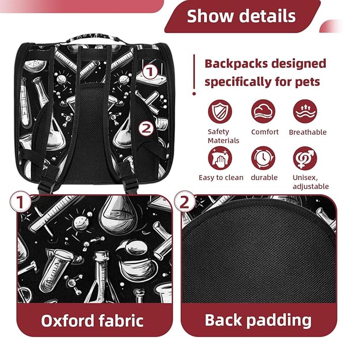 Chemistry Set of Doodle Elements Pet Travel Carrier | Ventilated Comfortable Design with Safety Features | Ideal for Small to Medium Sized Pets Cats, Dogs etc